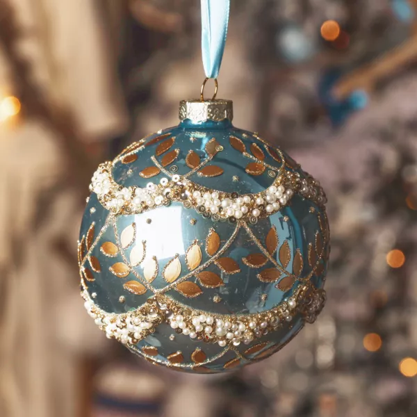 Lot de 2 boules de No�l en verre (D100 mm) Perle glac�e Bleu