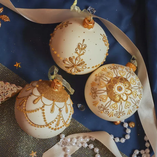 Lot de 6 boules de No�l en verre (D80 mm) Versailles Blanc laine