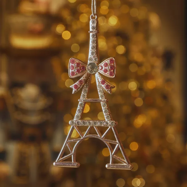 Weihnachtsanh�nger aus Metall (H11 cm) Eiffelturm Strass goldfarben