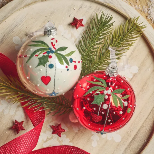 Set von 6 Weihnachtskugeln aus Glas (D80 mm) Weihnachten von Anno Dazumal Rot und Wei�