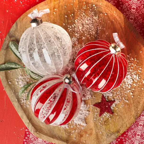 Set van 12 kerstballen van glas (D100 mm) Feestelijke pailletten Zilver en rood