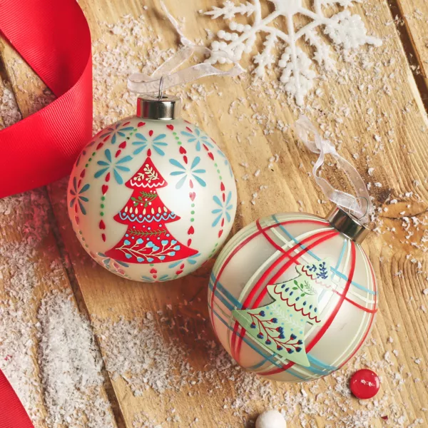 Set von 12 Weihnachtskugeln aus Glas (D80 mm) Folk Slawisch mehrfarbig