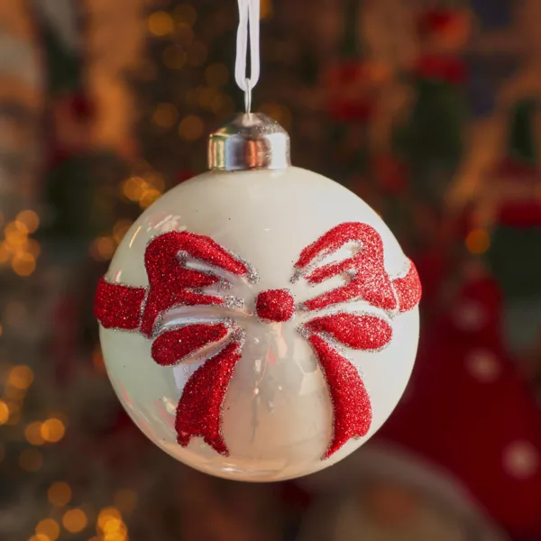 Lote de 3 Bolas de Navidad de vidrio (D80 mm) Scarlette Blanco y Rojo