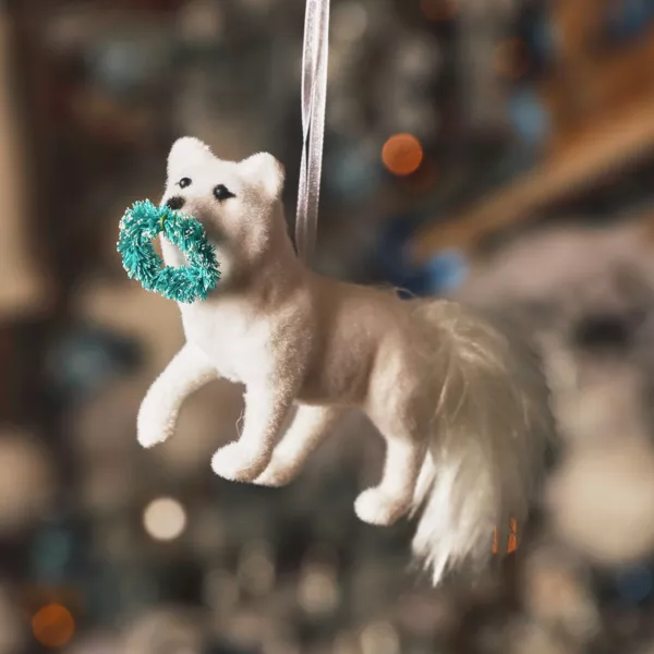 Decorazione Natalizia Sospesa (H7 cm) Astuto Volpe Bianco