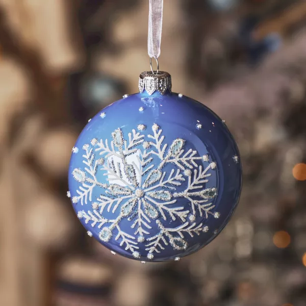 Lot de 6 boules de No�l en verre (D80 mm) Mon beau Flocon Bleu ciel