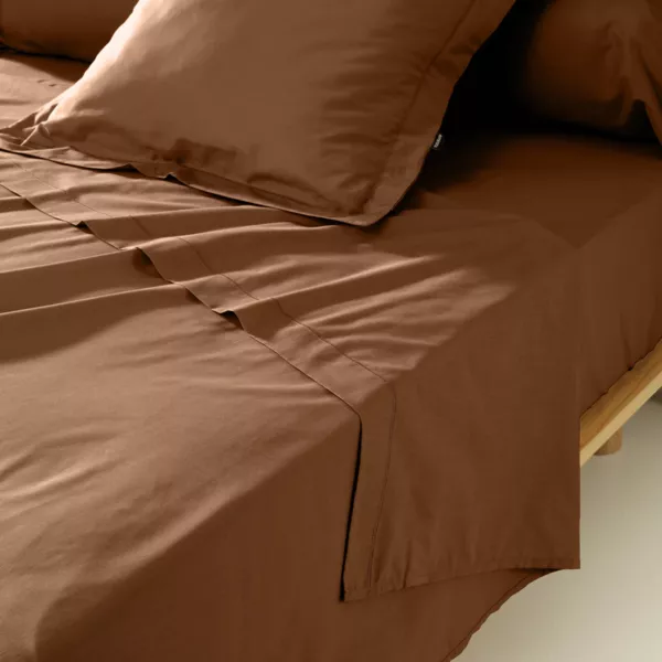 Drap plat percale de coton (270 x 300 cm) Cali Marron chocolat