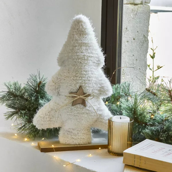 Kunstbont Kerstboom om neer te zetten (H38 cm) Sneeuw Wit Wit