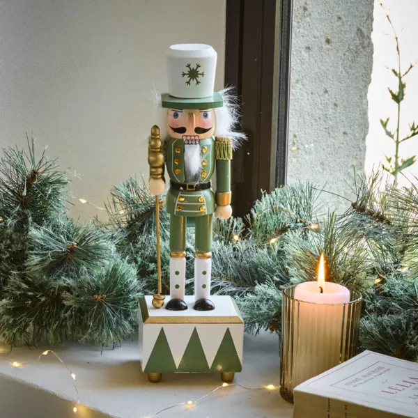 Soldado Cascanueces de madera Musical (H30 cm) Eduardo Imperial Verde y blanco