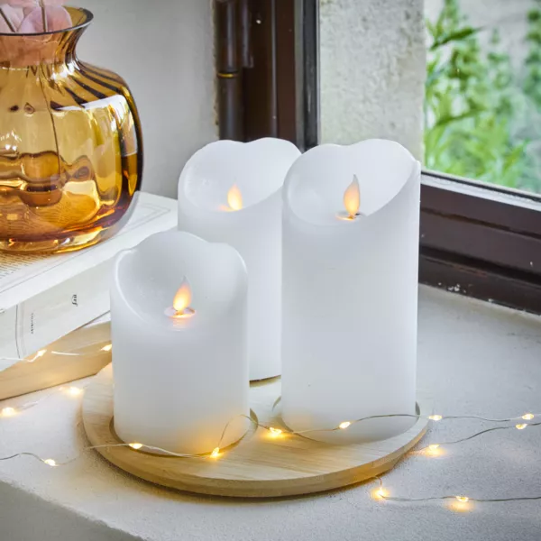 Set von 3 flackernden LED-Kerzen (D7,5 cm) Nat�rliches Wachs Wei�