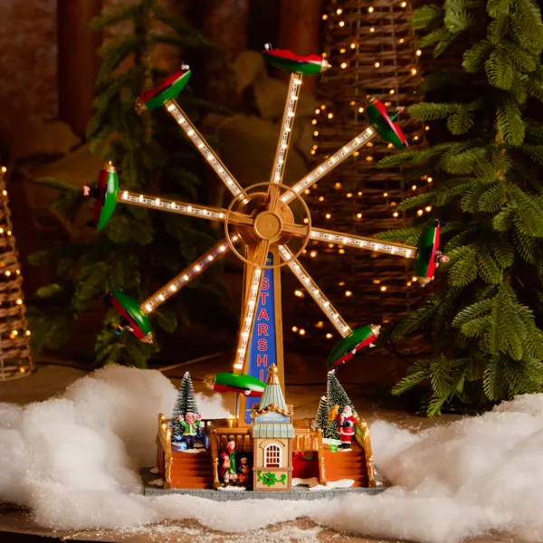 Beleuchtetes, animiertes und musikalisches Weihnachtsdorf (H47 cm) Flugzeugkarussell