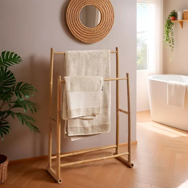 Porte serviette canne de bambou 2 niveaux (H105 cm) Hano�
