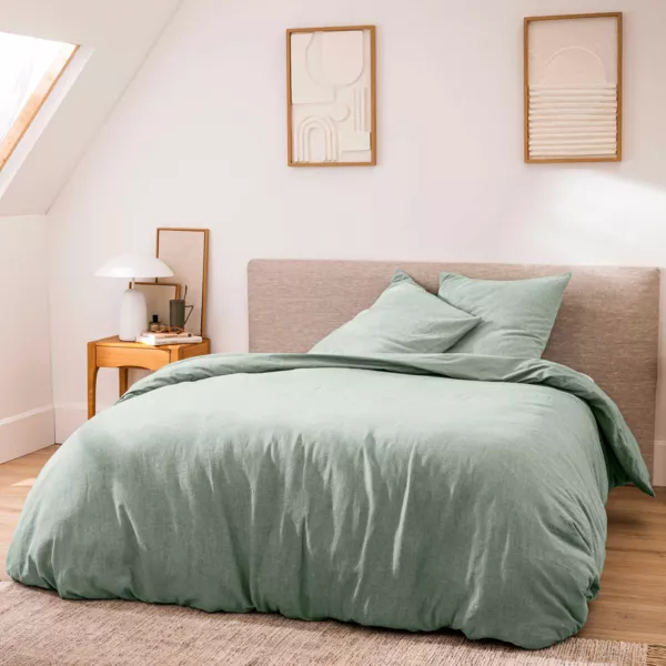 Housse de couette et deux taies d'oreiller coton (260 x 240 cm) Meline Vert sauge