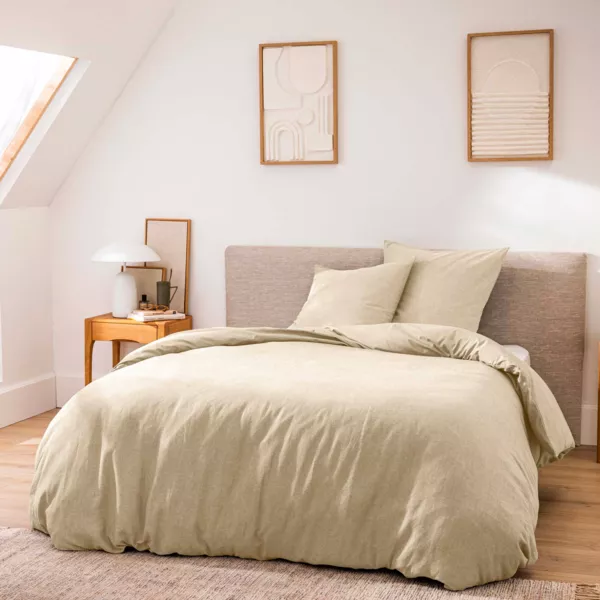 Funda de edred�n y dos fundas de almohada de algod�n (260 x 240 cm) Meline Beige arena
