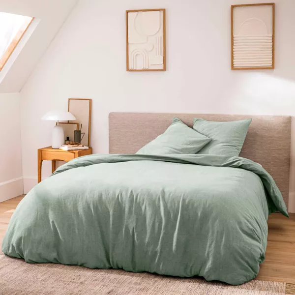 Bettbezug und zwei Kissenbez�ge aus Baumwolle (240 x 220 cm) Meline Salbeigr�n