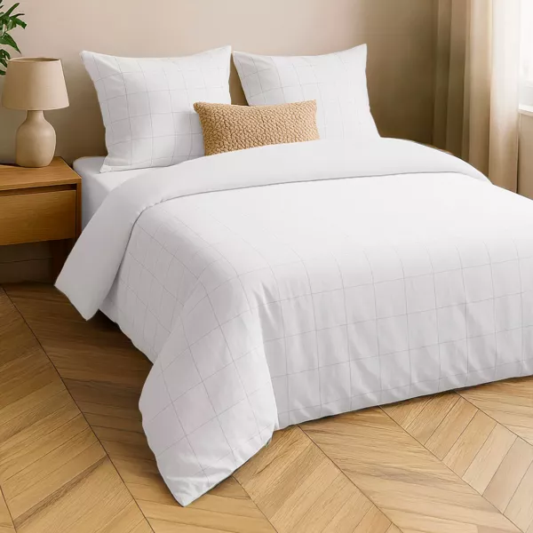 Funda de edred�n y dos fundas de almohada de algod�n lavado (240 x 220 cm) Linella Marfil