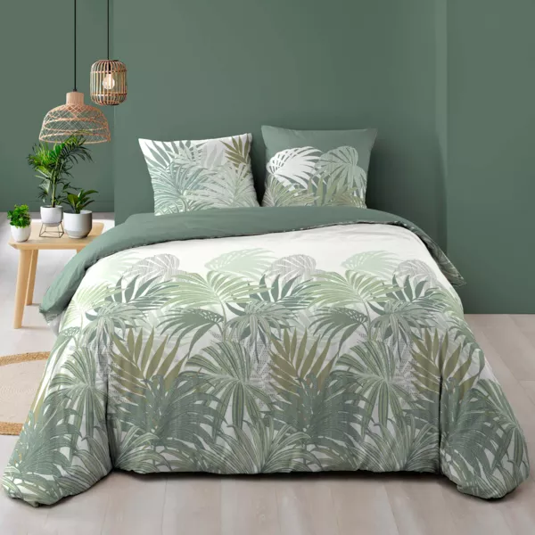 Housse de couette et deux taies d'oreiller en coton (240 x 220 cm) Nymea Vert