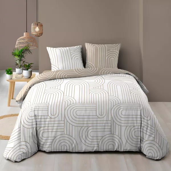 Baumwollbettbezug und zwei Kissenbez�ge (240 x 220 cm) Modul Beige