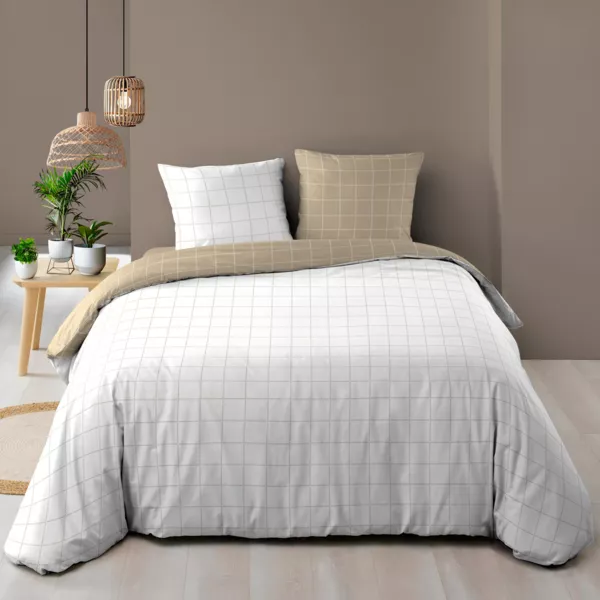 Housse de couette et deux taies d'oreiller en coton (240 x 220 cm) Cadria Blanc