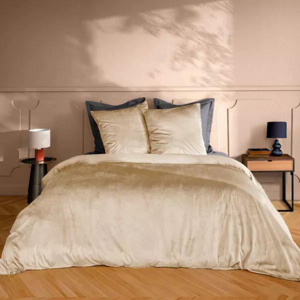 Copripiumino e due federe in velluto (240 x 220 cm) Velina Beige sabbia