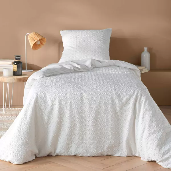 Housse de couette et une taie d'oreiller microfibre gaufr�e (140 x 200 cm) Litea Blanc