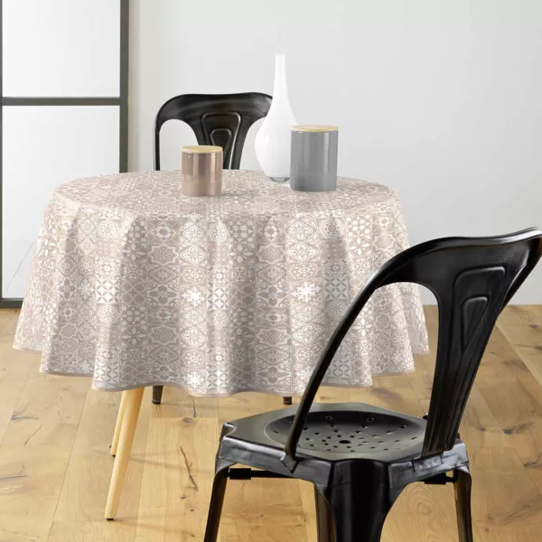 Tovaglia rotonda rivestita in PVC (160 cm) Carella Bianca
