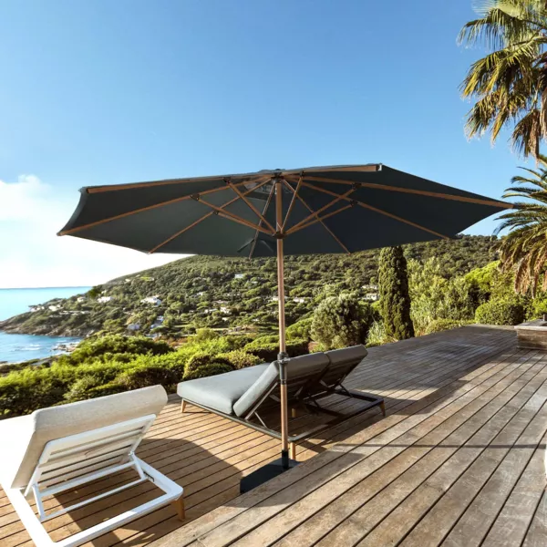 Parasol rond aluminium (D3,5 m) Yucatan effet Bois et gris anthracite