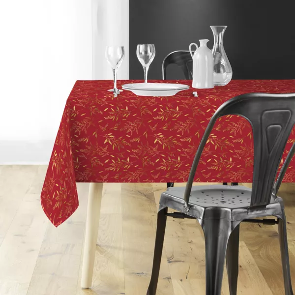 Weihnachtstischdecke rechteckig (140 x 240 cm) Naelle Rot und Gold