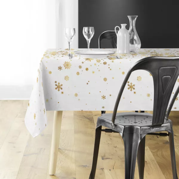 Nappe de No�l rectangulaire (150 x 240 cm) Constellation Blanc et dor�
