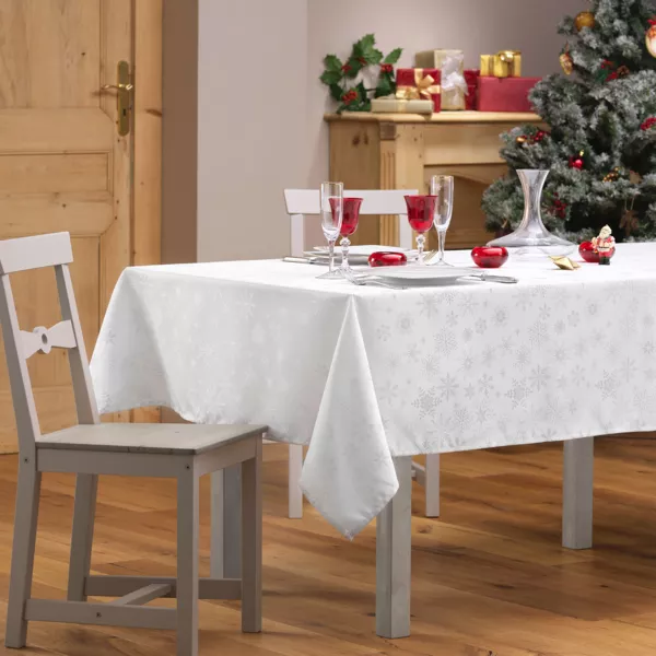 Nappe de No�l rectangulaire (140 x 300 cm) Flocon d'hiver Blanc