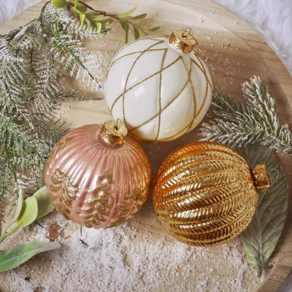 Sæt med 12 glaskugler til jul (D100 mm) Drømmeri Guld, pink og hvid