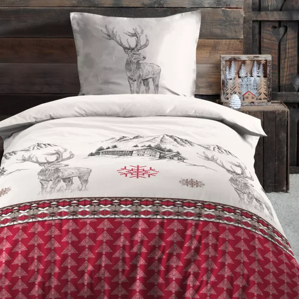 Housse de couette et une taie d'oreiller en coton (140 x 200 cm) Bauges Rouge