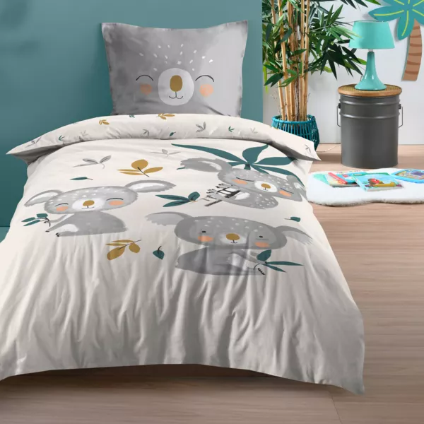 Copripiumino per bambini e federa in cotone (140 x 200 cm) Koalinou Grigio