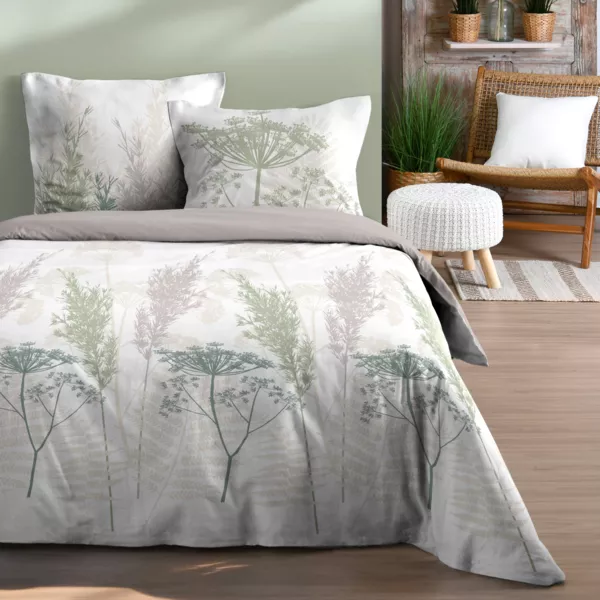 Copripiumino e due federe in cotone (240 x 220 cm) Greta Verde salvia