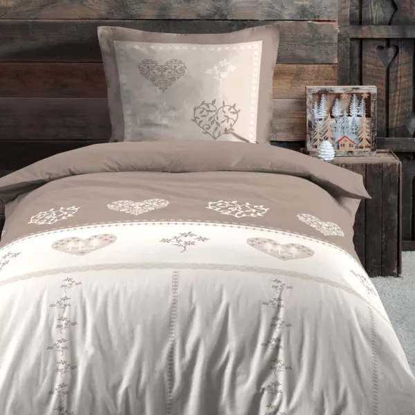 Housse de couette et une taie d'oreiller en coton (140 x 200 cm) Modane Ecru