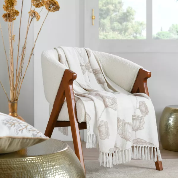 Blødt genanvendt bomuldsplaid (125 x 150 cm) Oriana Ecru