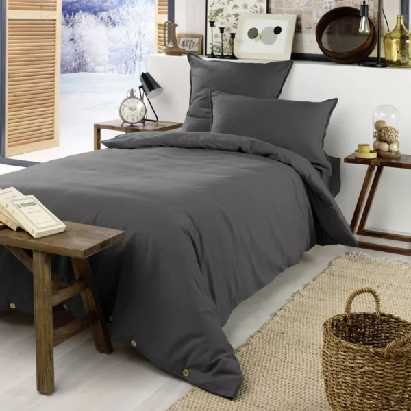 Housse de couette flanelle de coton (140 x 200 cm) Nina Gris anthracite