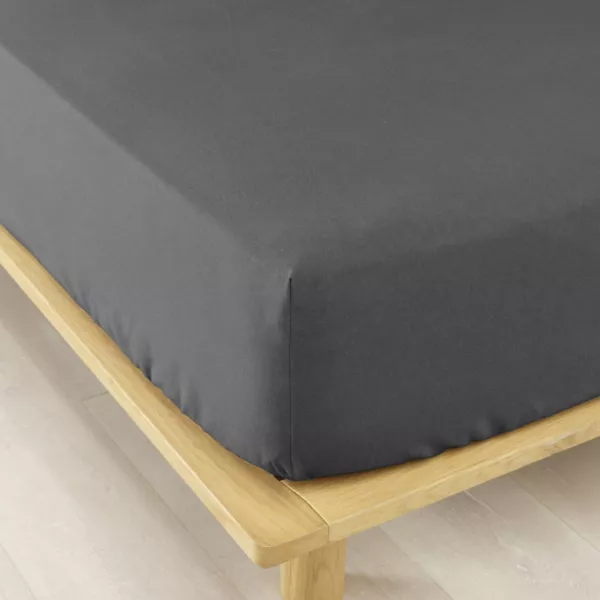 Drap housse flanelle de coton (180 x 200 cm) Nina Gris anthracite