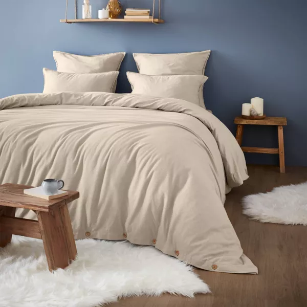 Bettbezug Baumwollflanell (260 x 240 cm) Nina Beige