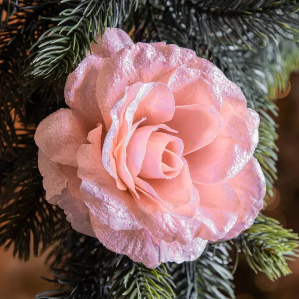 Fiore decorativo su pinza (D12 cm) Luccicante Rosa cipria