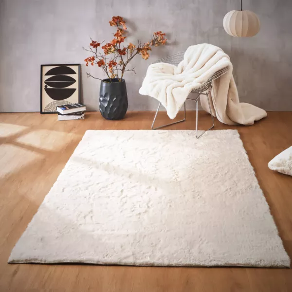 Alfombra rectangular de piel sint�tica (140 x 200 cm) Finn Blanco