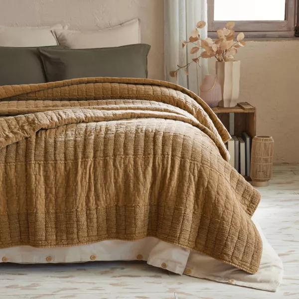 Gestikte katoenen sprei (220 x 240 cm) Lena Camel