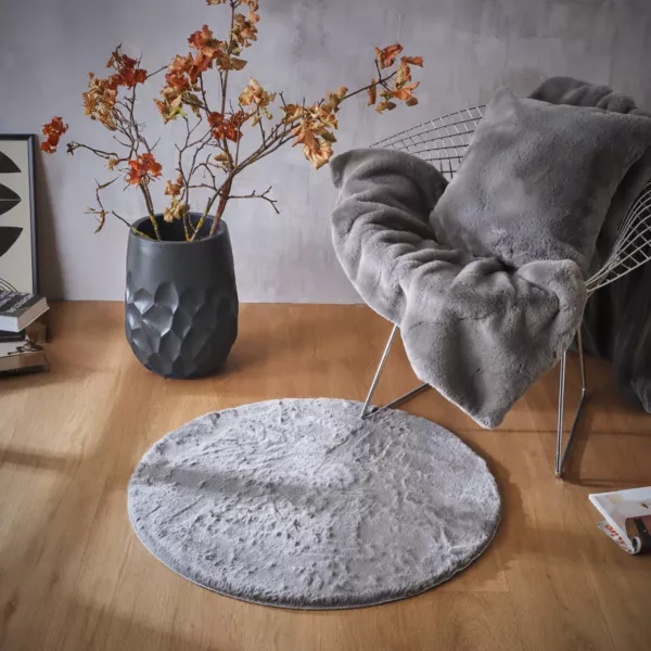 Tappeto rotondo in finta pelliccia (80 cm) Finn Grigio antracite