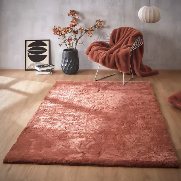 Rechteckiger Kunstfellteppich (140 x 200 cm) Finn Terracotta