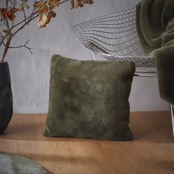 Cuscino quadrato in finta pelliccia (45 x 45 cm) Finn Verde kaki