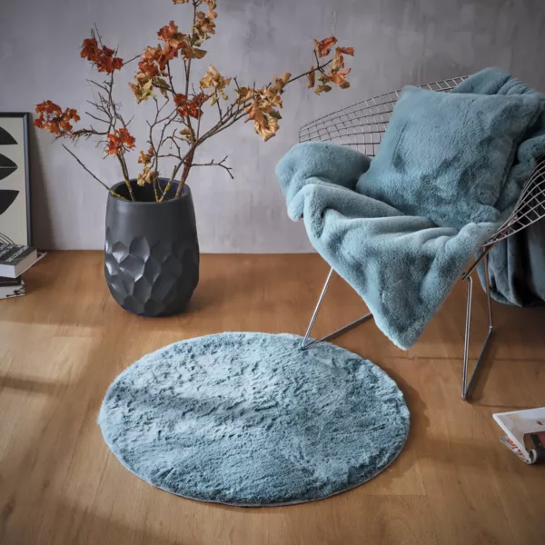 Tappeto rotondo in finta pelliccia (80 cm) Finn Blu