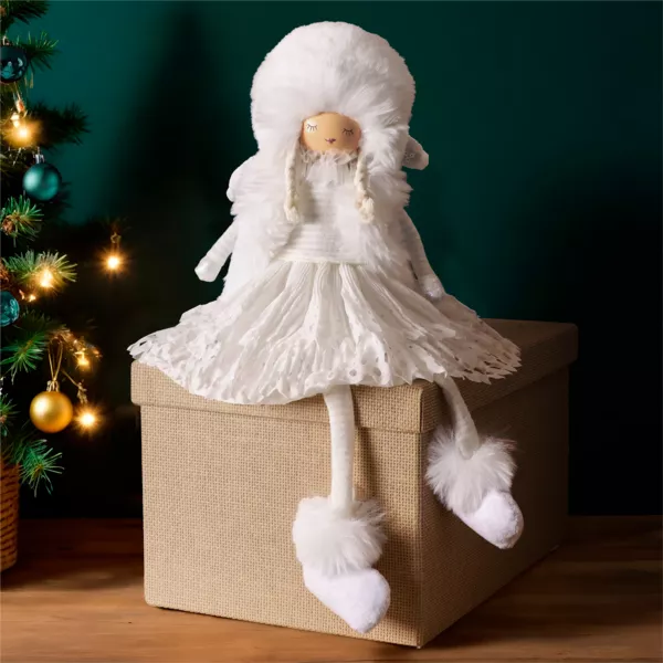�ngel de Navidad con piernas flexibles (H53 cm) Damisela de Invierno Blanco