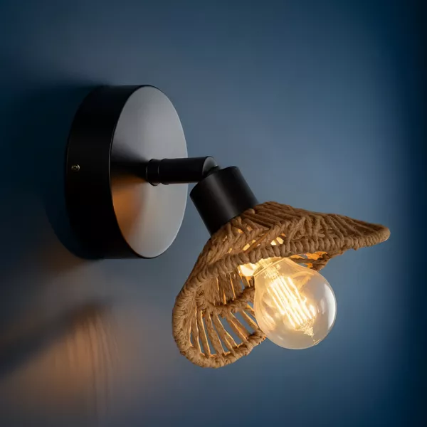 Wandlamp van papier en metaal (H17 cm) Ozana Natuurlijk