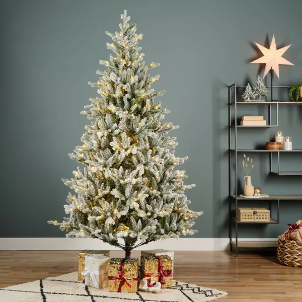 Kunstmatige lichtgevende kerstboom 320 LED (H180 cm) Allix besneeuwd groen