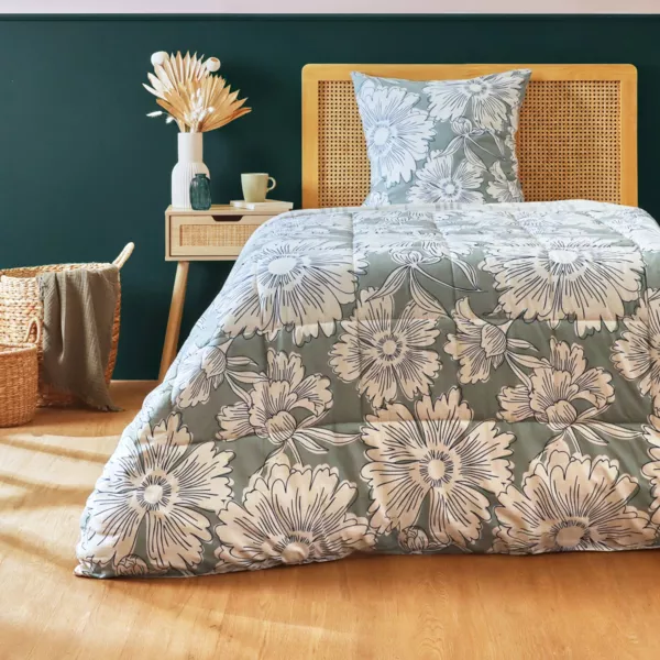 Edred�n estampado y una funda de almohada de algod�n (140 x 200 cm) Lara Verde