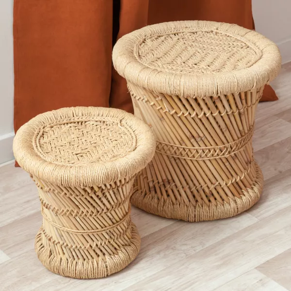 S�t af 2 sideborde (H38-H30 cm) Naturlig reb Beige